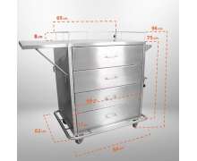 รถเข็นฉุกเฉิน 4 ลิ้นชัก รถเข็นฉุกเฉิน 4 ลิ้นชัก รถเข็นหัตถการ4ลิ้นชัก รถเข็นฉีดยารถเข็นดมยา แบบหนา รถเข็นติดเสาน้ำเกลือ มีลิ้นชัก 