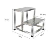 บันไดสแตนเลส 2ขั้น เกรด304 แผ่นลายกันลื่นหนา2.0มิล ขาเป็นสแตนเลสกล่องขนาด25มิลมียางสวมขากันลื่น สั่งทำตามขนาดลูกค้าได้ 0