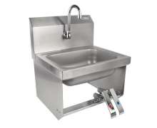 อ่างล้างมือสแตนเลสติดผนัง 1 หลุม เข่าดัน ก็อกน้ำร้อน น้ำเย็น สแตนเลส เกรด304 0