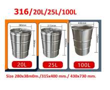 ถังสแตนเลส เกรด 316 มีขนาด 20 ลิตร/25 ลิตร/ 100 ลิตร /200 ลิตร 0