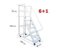 บันไตมีล้อ บันไดเติมสินค้า 6 ขั้น(แบบหนา) 600*1400*สูง1500+700 mm 0