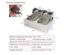 หม้อทอดไฟฟ้า 2ตะกร้า electric deep fryer ระบบไฟฟ้า 220V (6+6 ลิตร) (มาตรฐานยุโรปและอเมริกา) 